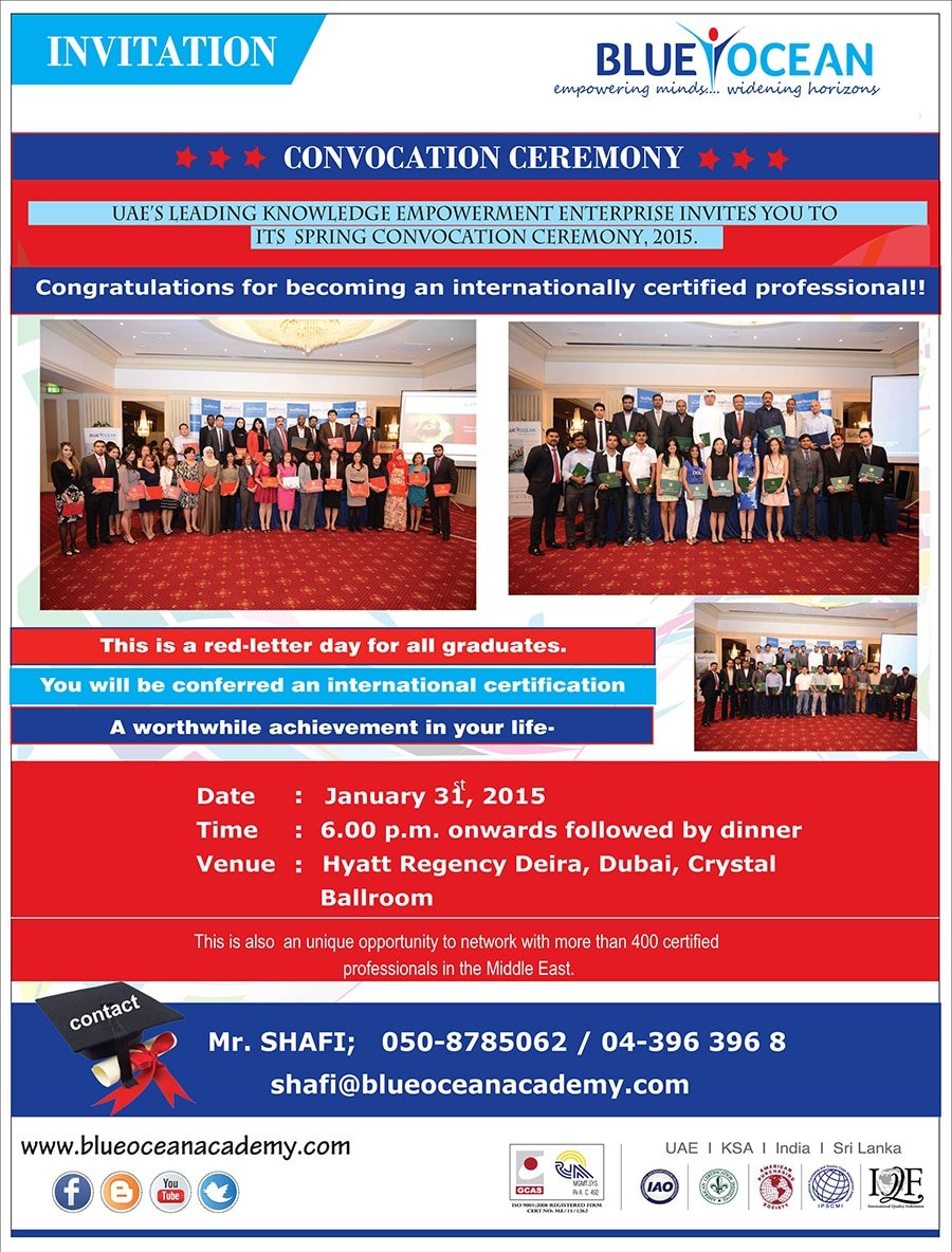 Don’t miss out on Blue Ocean’s Spring Convocation ceremony, January 2015..
